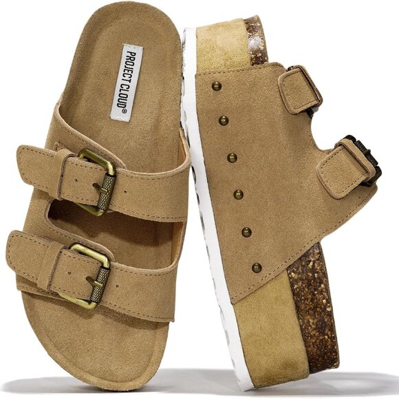 Women's Leather Platform Sandals Summer Wedges Cushioned Comfort Non-Slip - Picture 1 of 6